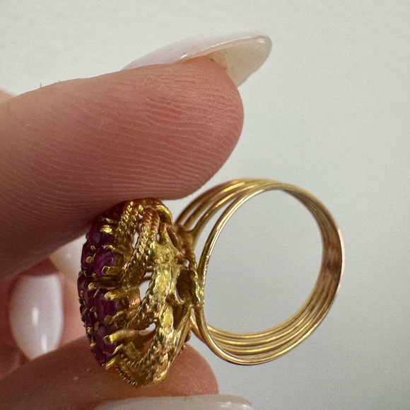 14K yellow gold and pink sapphires cluster ring - Picture 4 of 14